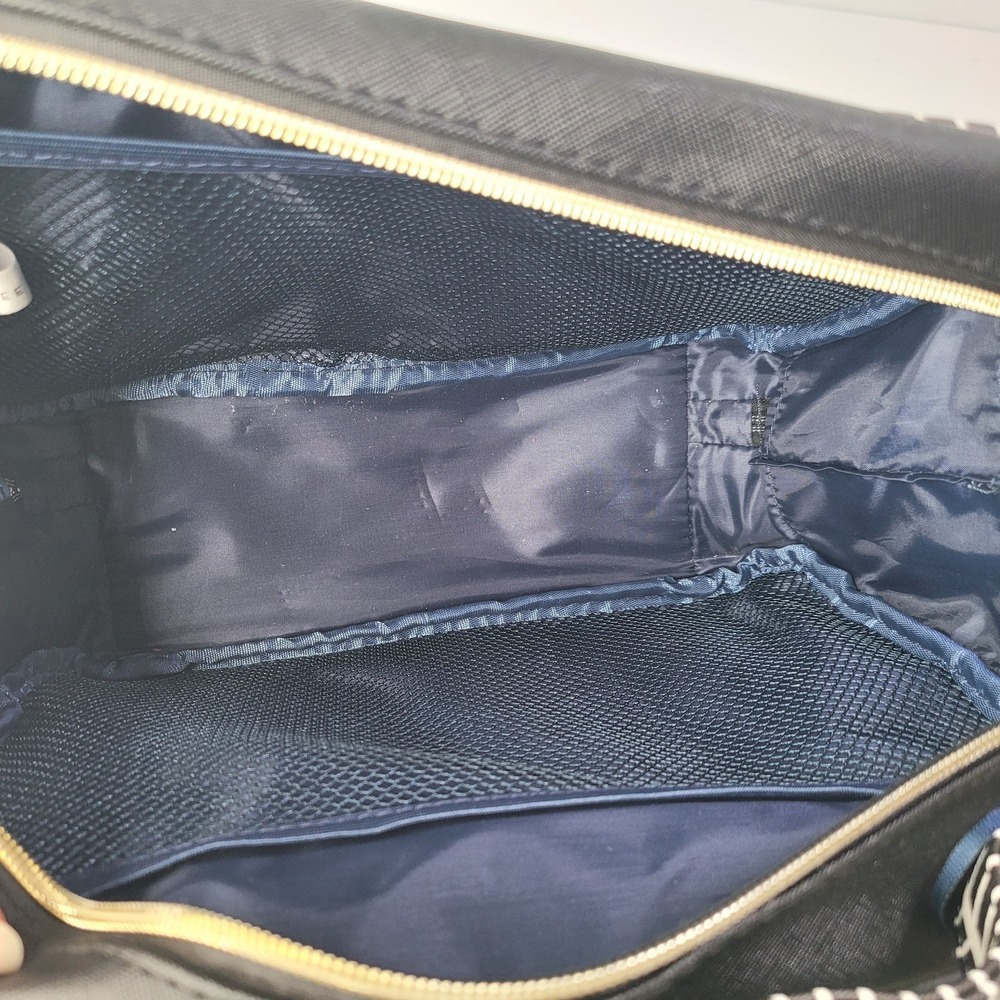 Dabney Lee Large Makeup Bag Zipper Black & White Zebra 2 Section Multi Pockets - Picture 9 of 10